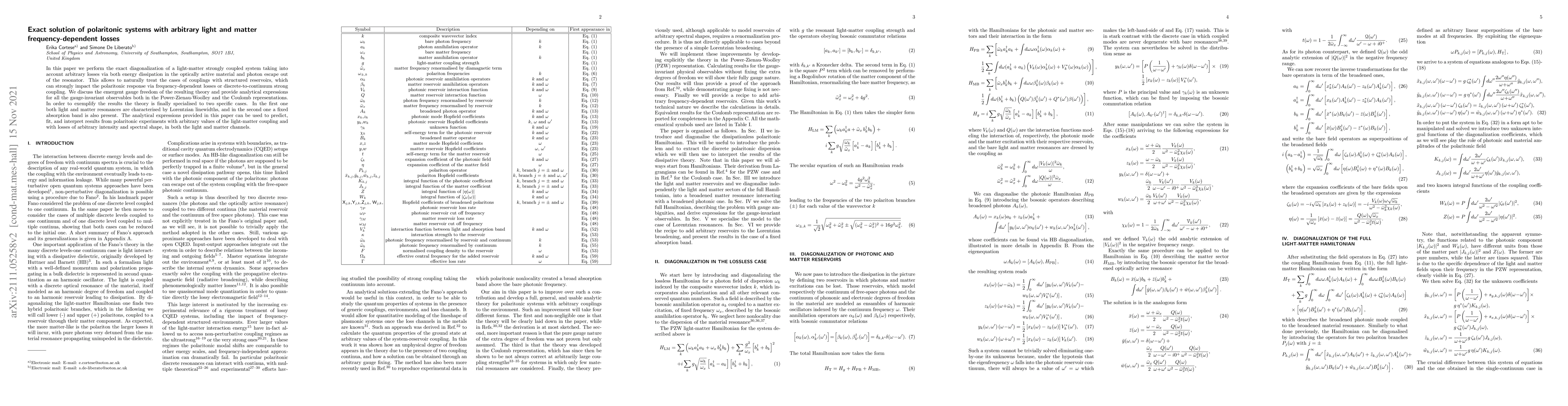 Thumbnail for Exact solution of polaritonic systems with arbitrary light and matter
  frequency-dependent losses