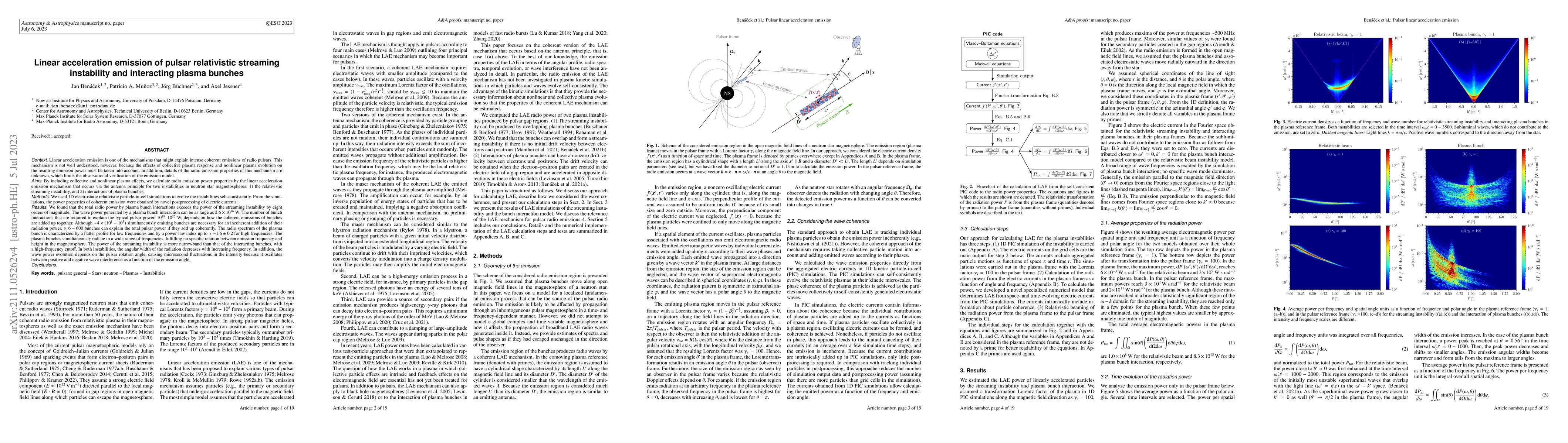 Thumbnail for Linear acceleration emission of pulsar relativistic streaming
  instability and interacting plasma bunches