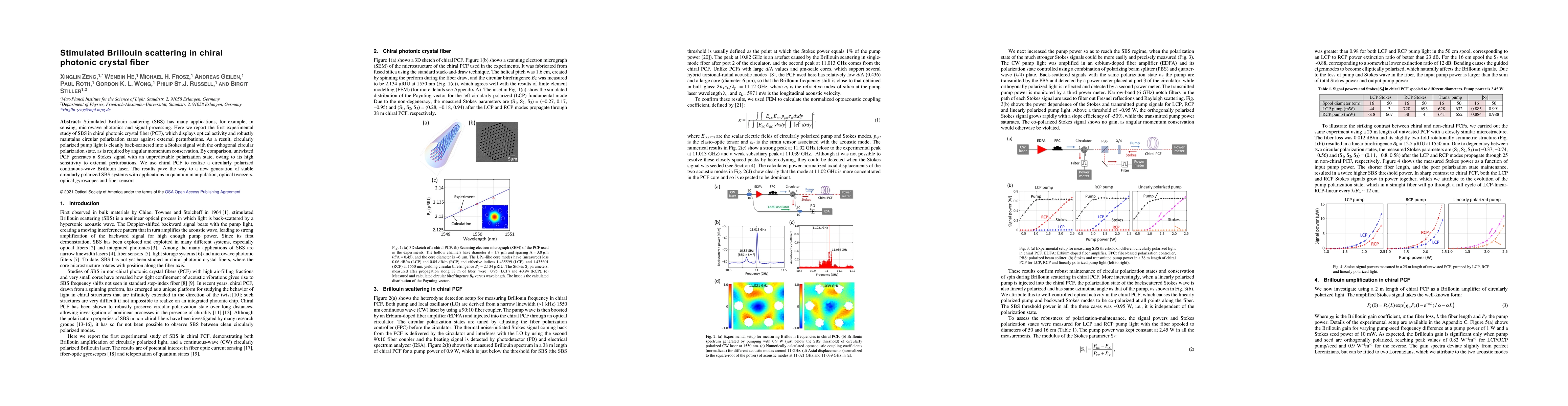 Thumbnail for Stimulated Brillouin scattering in chiral photonic crystal fiber