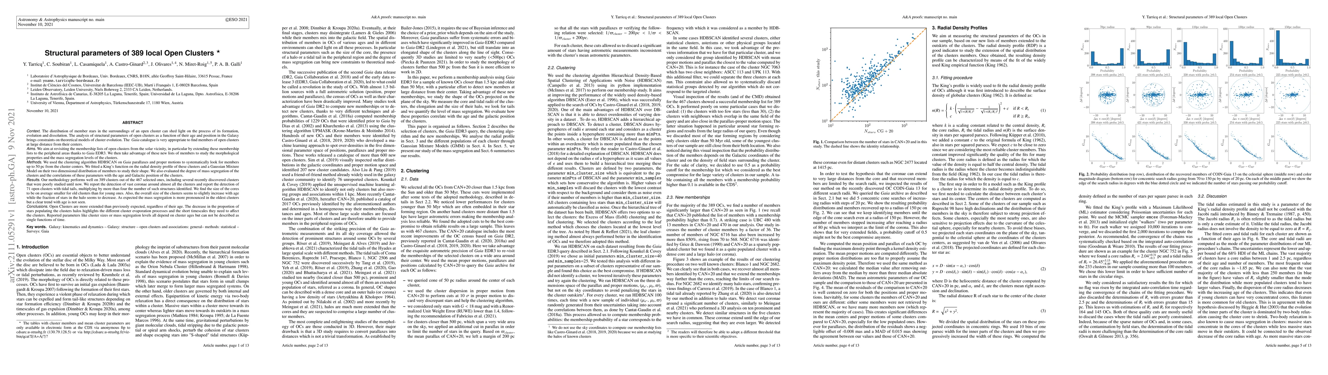 Thumbnail for Structural parameters of 389 local Open Clusters
