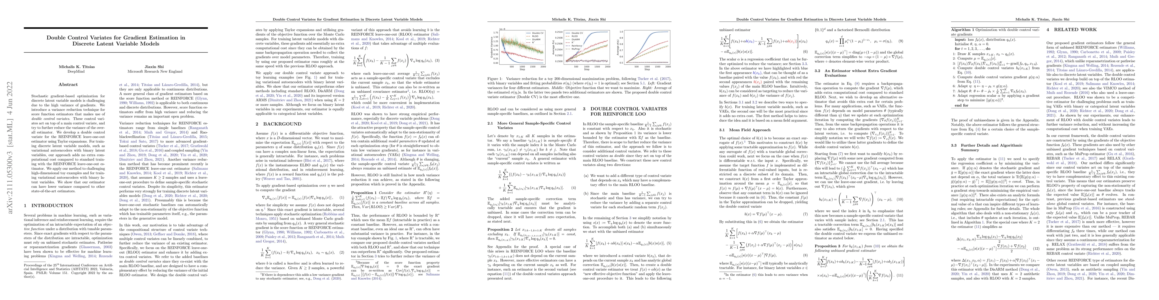 Thumbnail for Double Control Variates for Gradient Estimation in Discrete Latent
  Variable Models