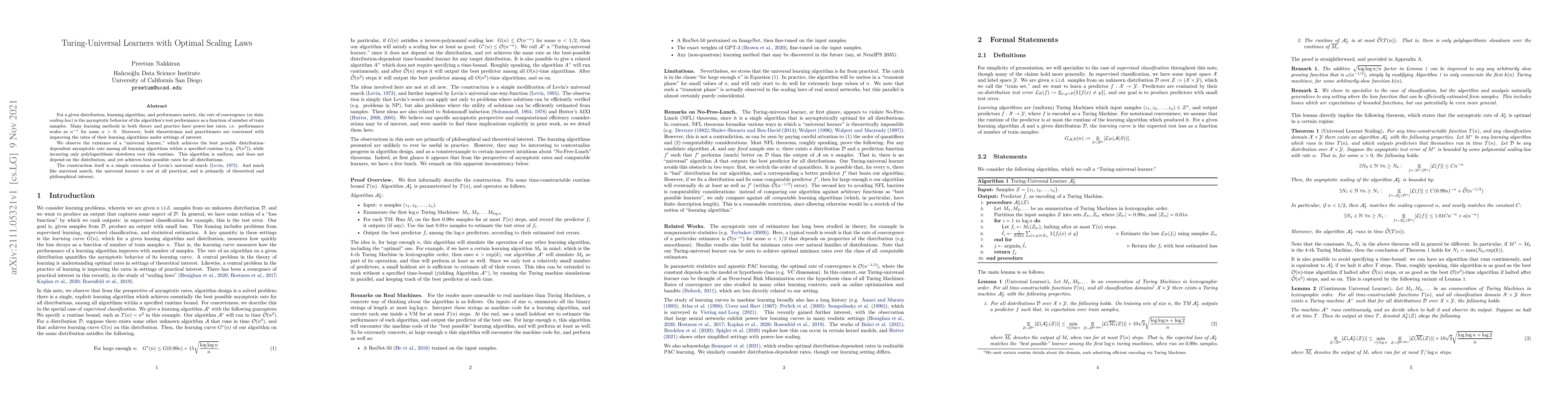 Thumbnail for Turing-Universal Learners with Optimal Scaling Laws