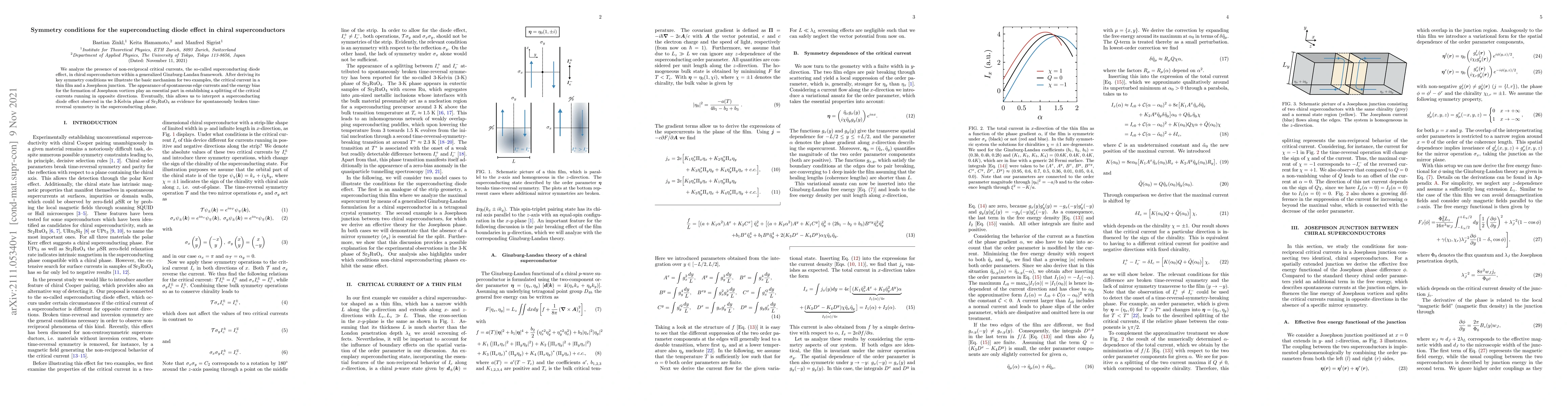 Thumbnail for Symmetry conditions for the superconducting diode effect in chiral
  superconductors