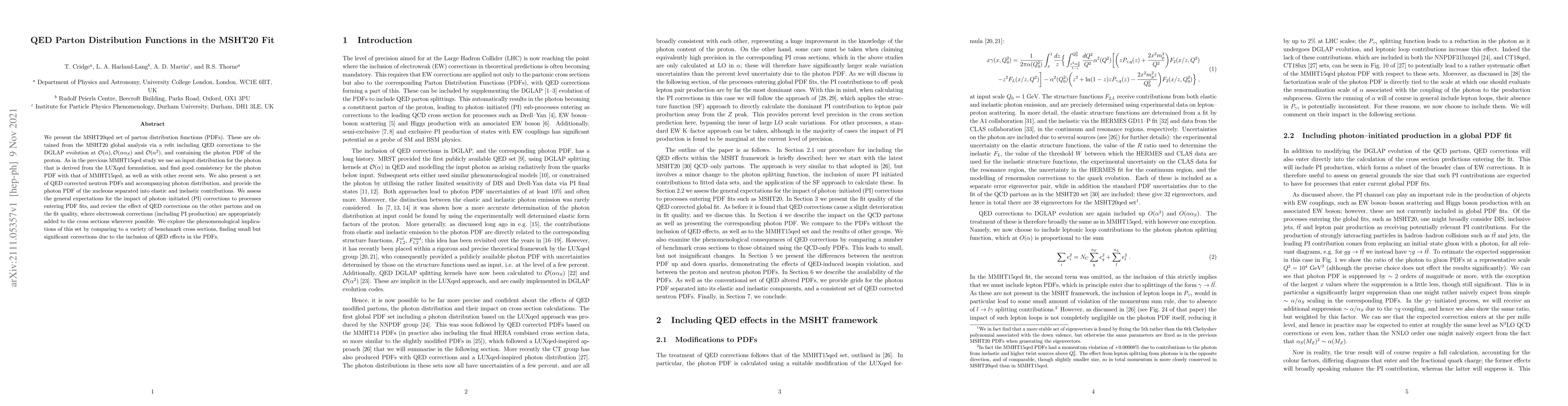 Thumbnail for QED Parton Distribution Functions in the MSHT20 Fit