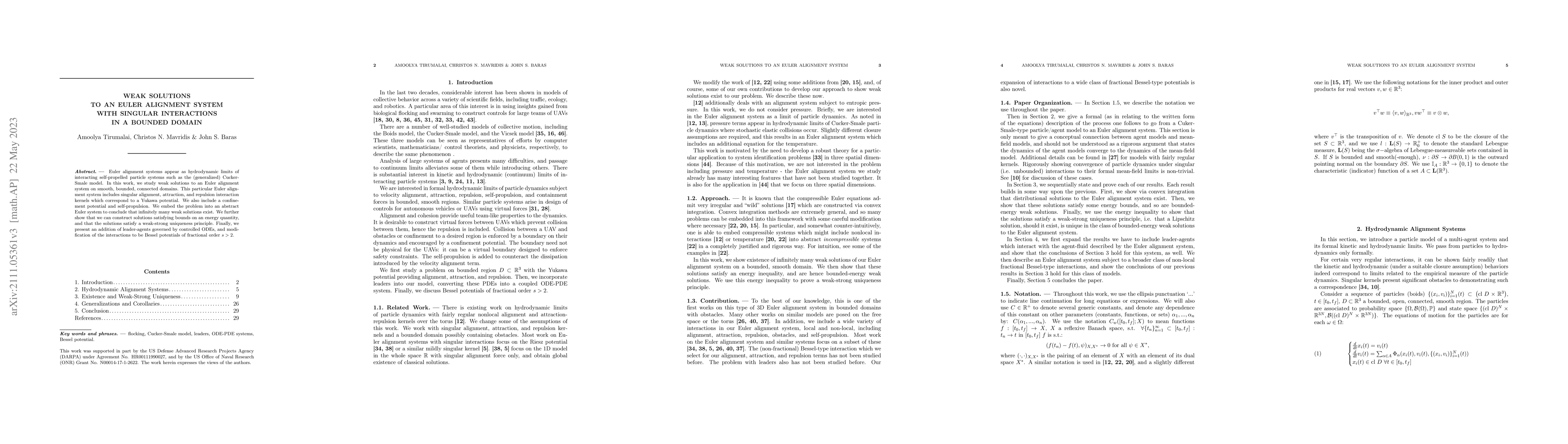 Thumbnail for Weak Solutions to an Euler Alignment System with Singular Interactions
  in a Bounded Domain