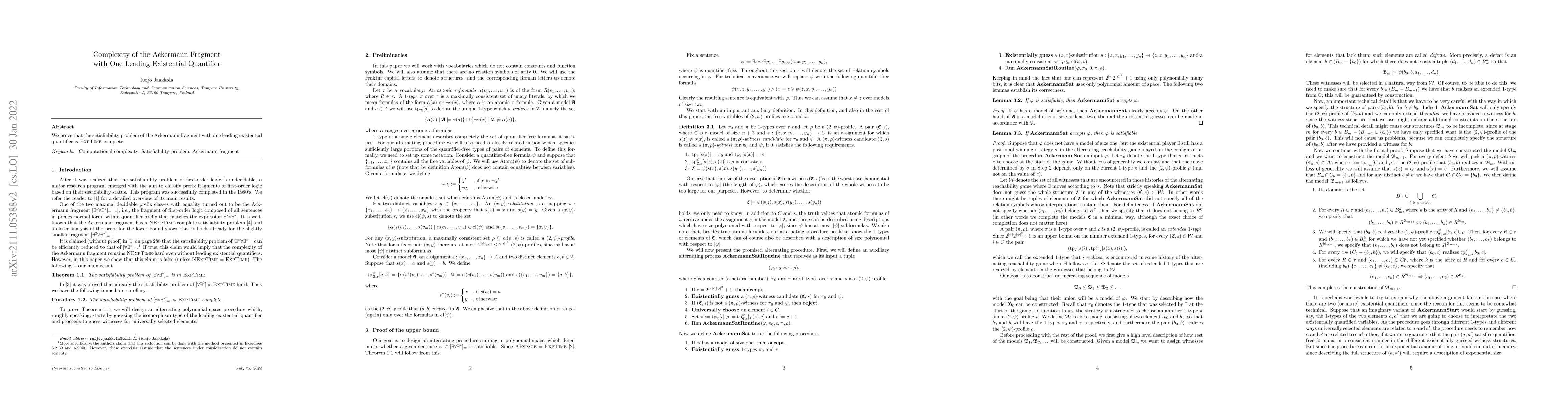 Thumbnail for Complexity of the Ackermann fragment with one leading existential
  quantifier