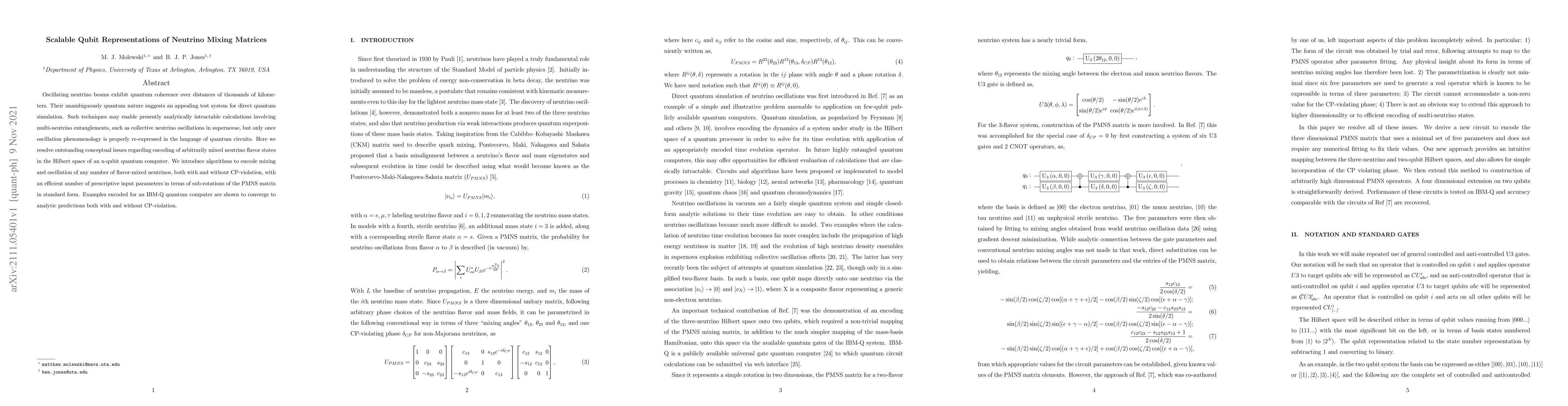 Thumbnail for Scalable Qubit Representations of Neutrino Mixing Matrices