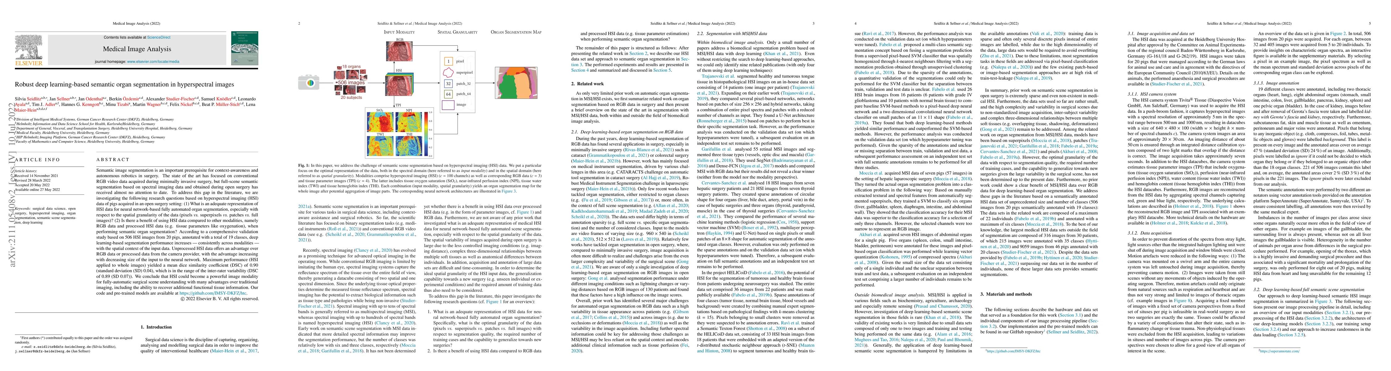Thumbnail for Robust deep learning-based semantic organ segmentation in hyperspectral
  images