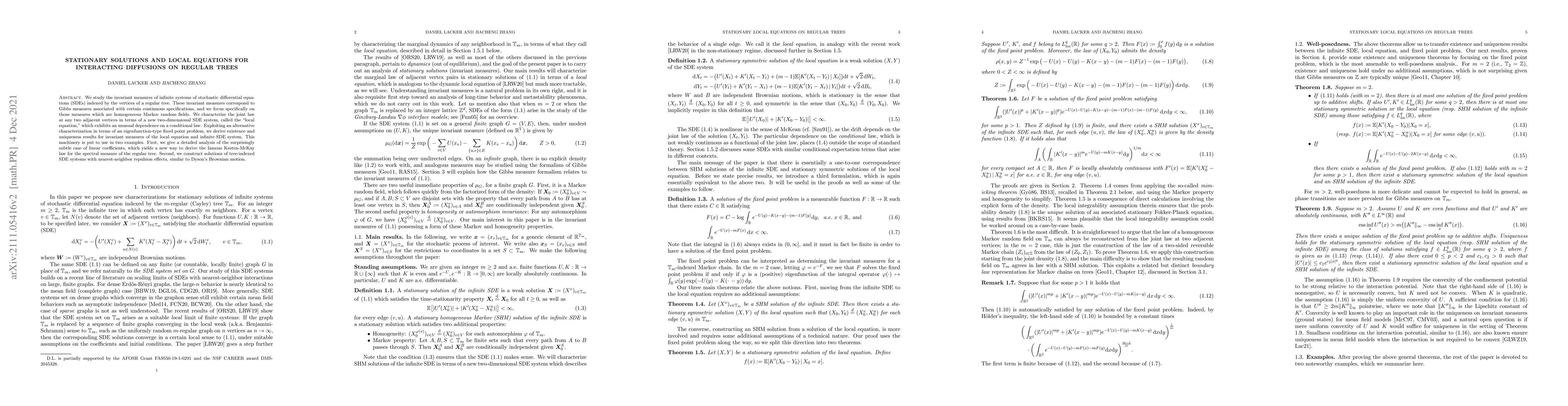 Thumbnail for Stationary solutions and local equations for interacting diffusions on
  regular trees