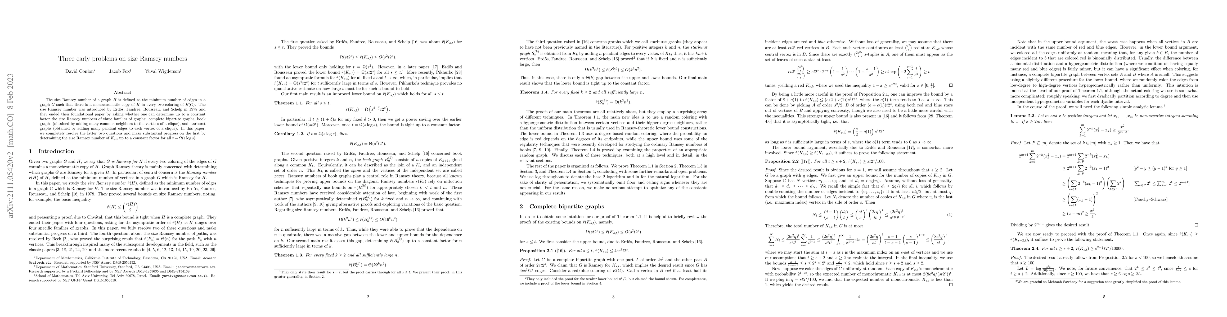 Thumbnail for Three early problems on size Ramsey numbers