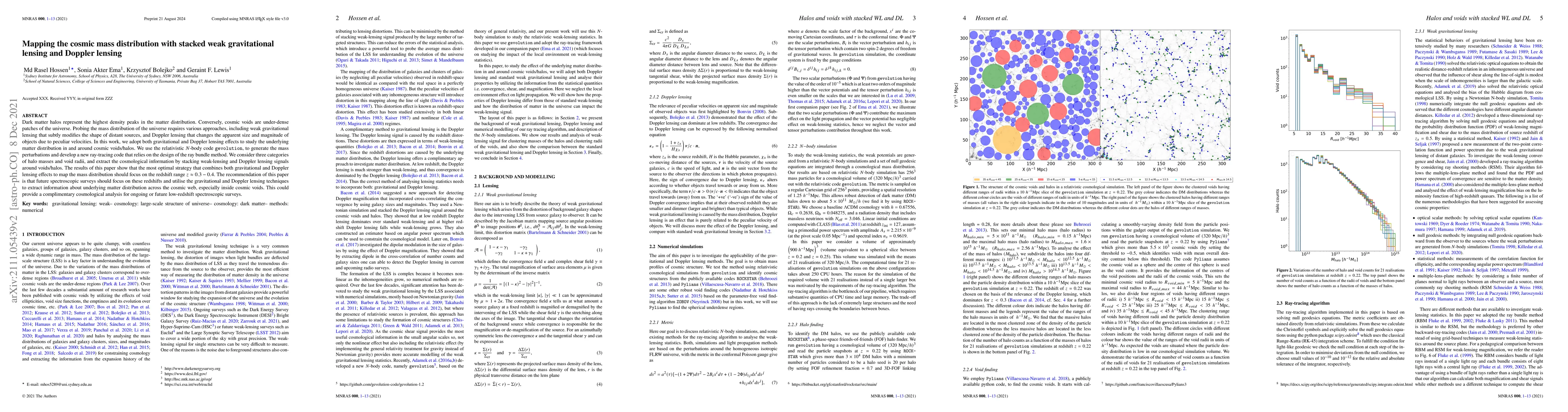 Thumbnail for Mapping the cosmic mass distribution with stacked weak gravitational
  lensing and Doppler lensing