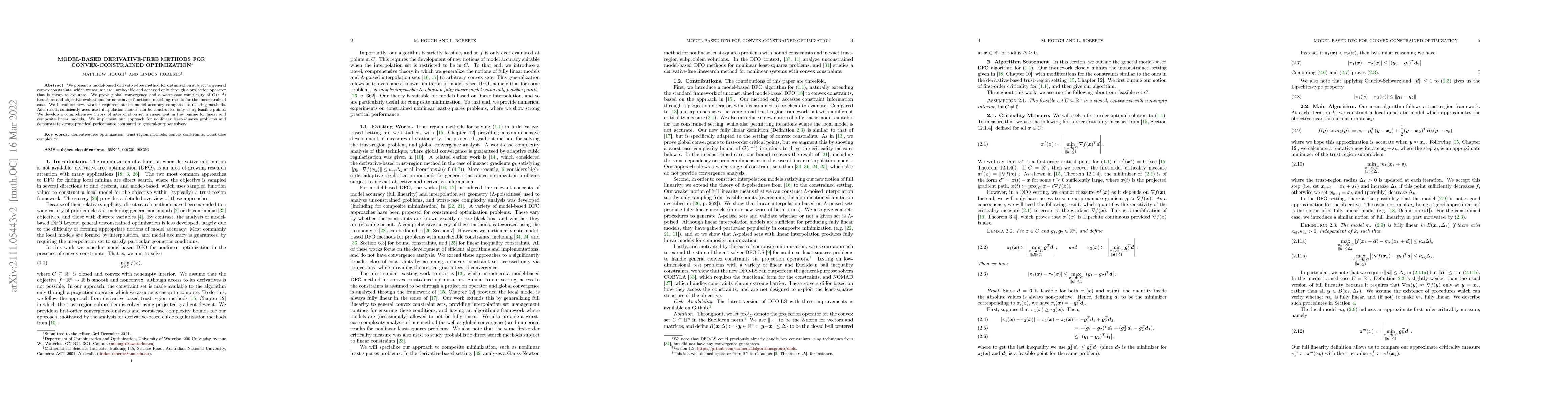 Thumbnail for Model-Based Derivative-Free Methods for Convex-Constrained Optimization