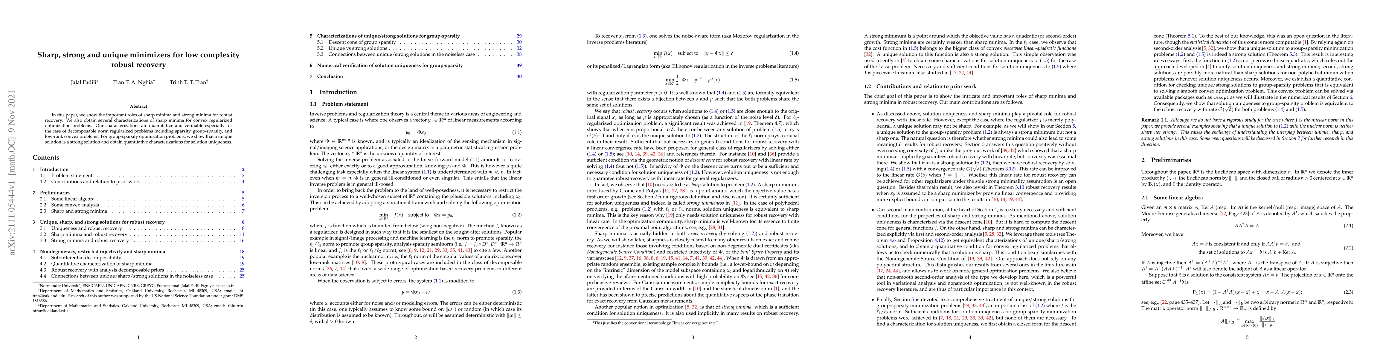 Thumbnail for Sharp, strong and unique minimizers for low complexity robust recovery