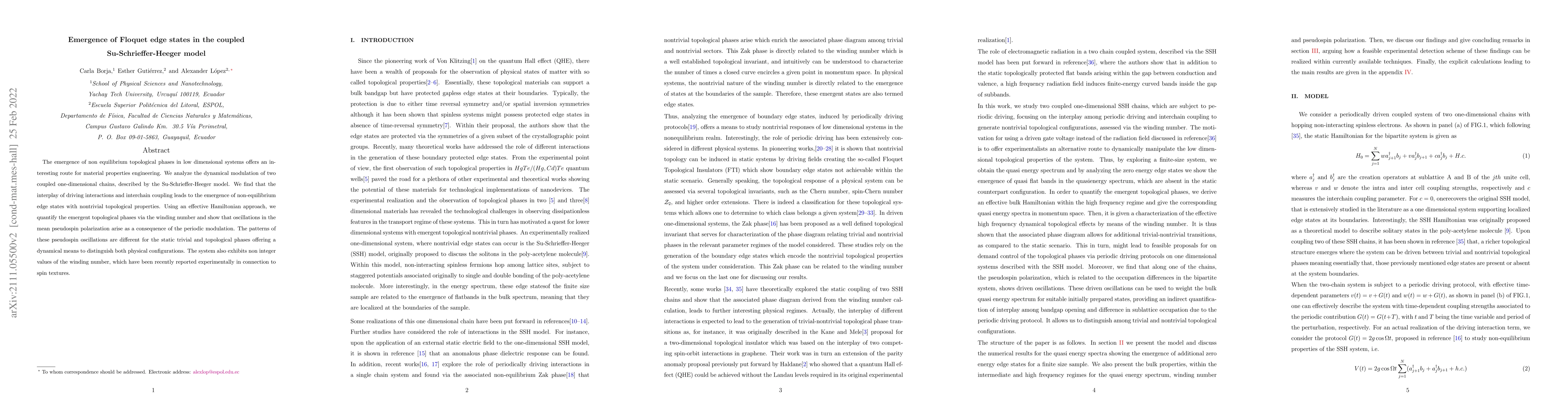 Thumbnail for Emergence of Floquet edge states in the coupled Su-Schrieffer-Heeger
  model