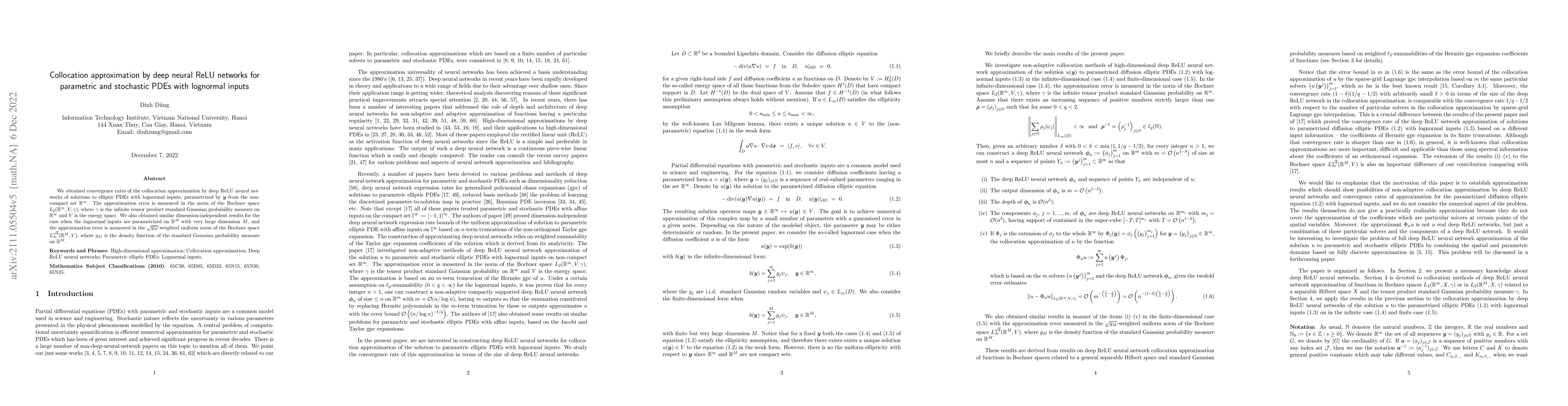 Thumbnail for Collocation approximation by deep neural ReLU networks for parametric
  elliptic PDEs with lognormal inputs