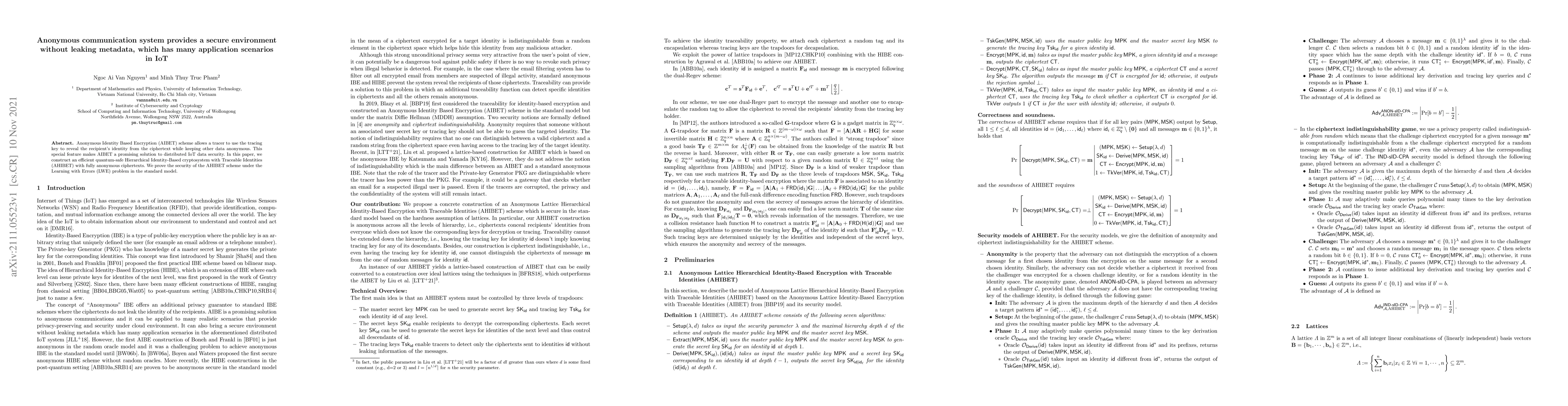 Thumbnail for Anonymous communication system provides a secure environment without
  leaking metadata, which has many application scenarios in IoT