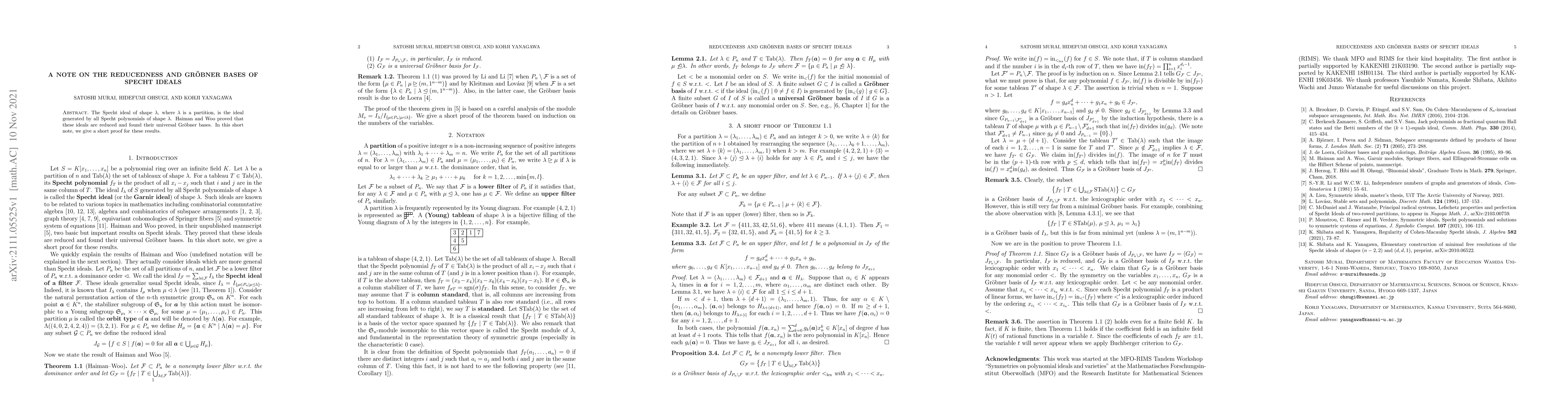 Thumbnail for A note on the reducedness and Gr\"obner bases of Specht ideals