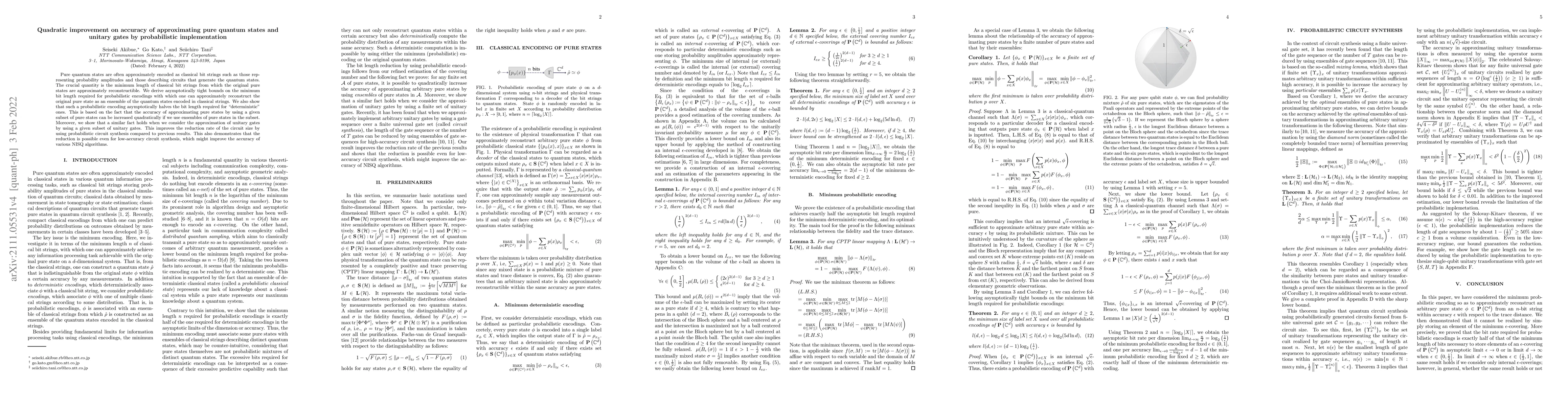 Thumbnail for Quadratic improvement on accuracy of approximating pure quantum states
  and unitary gates by probabilistic implementation