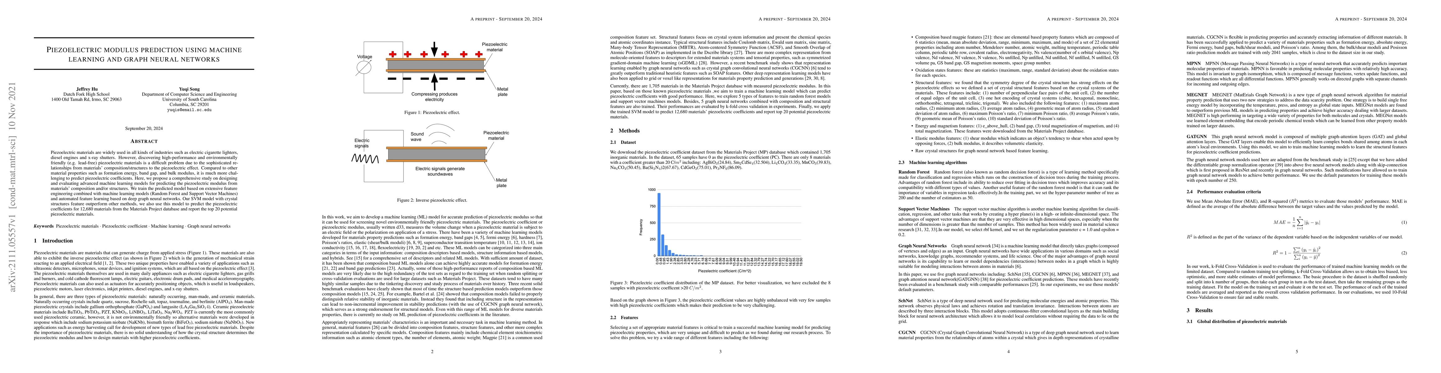 Thumbnail for Piezoelectric modulus prediction using machine learning and graph neural
  networks