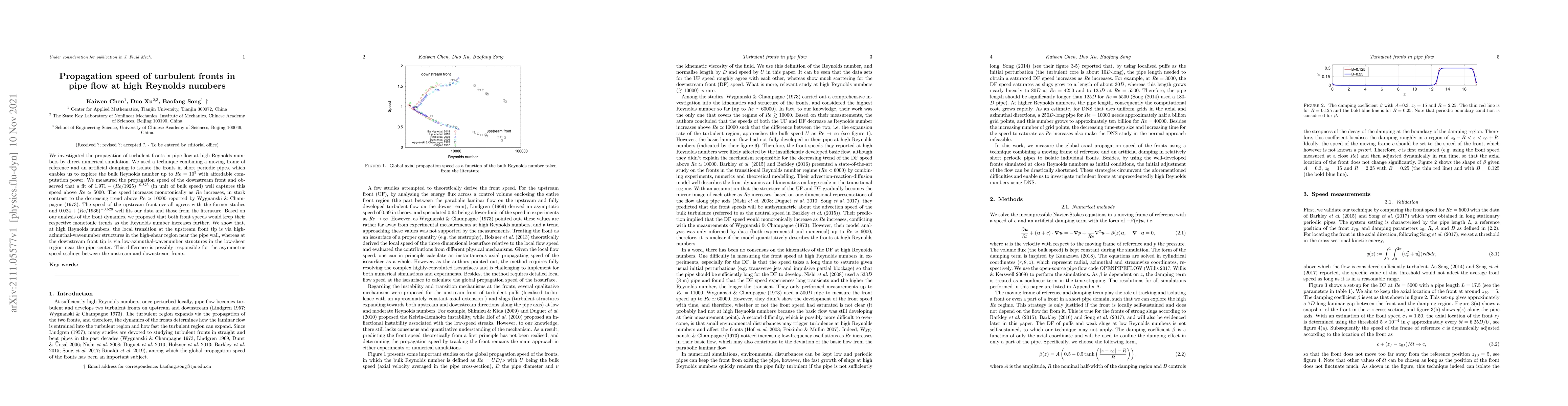 Thumbnail for Propagation speed of turbulent fronts in pipe flow at high Reynolds
  numbers