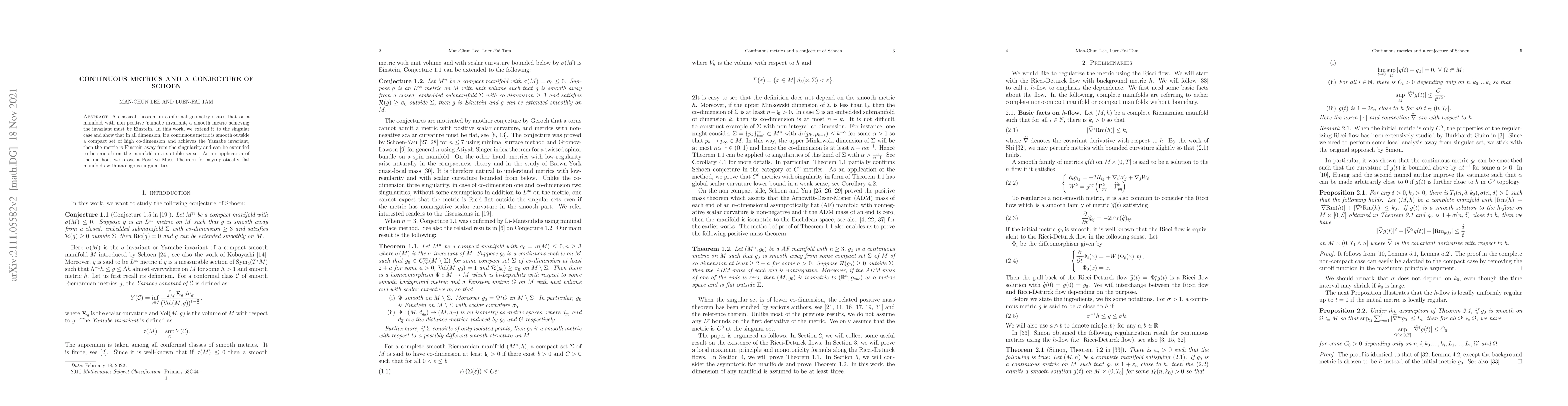 Thumbnail for Continuous metrics and a conjecture of Schoen