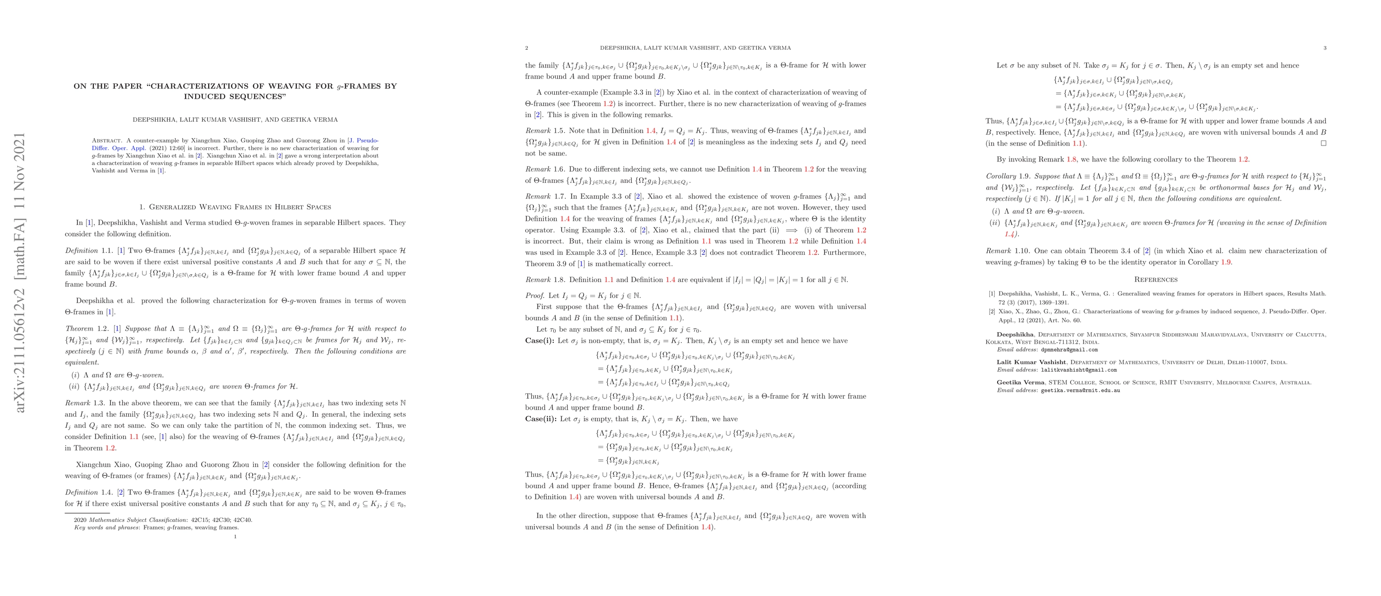 Thumbnail for On the paper "Characterizations of weaving for $g$-frames by induced
  sequences"