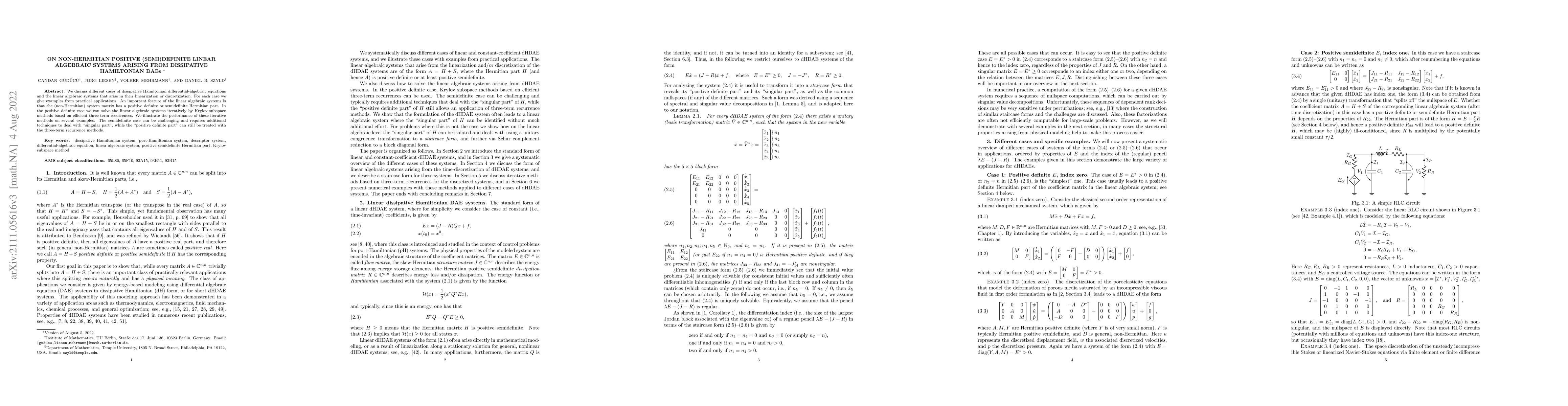 Thumbnail for On non-Hermitian positive (semi)definite linear algebraic systems
  arising from dissipative Hamiltonian DAEs