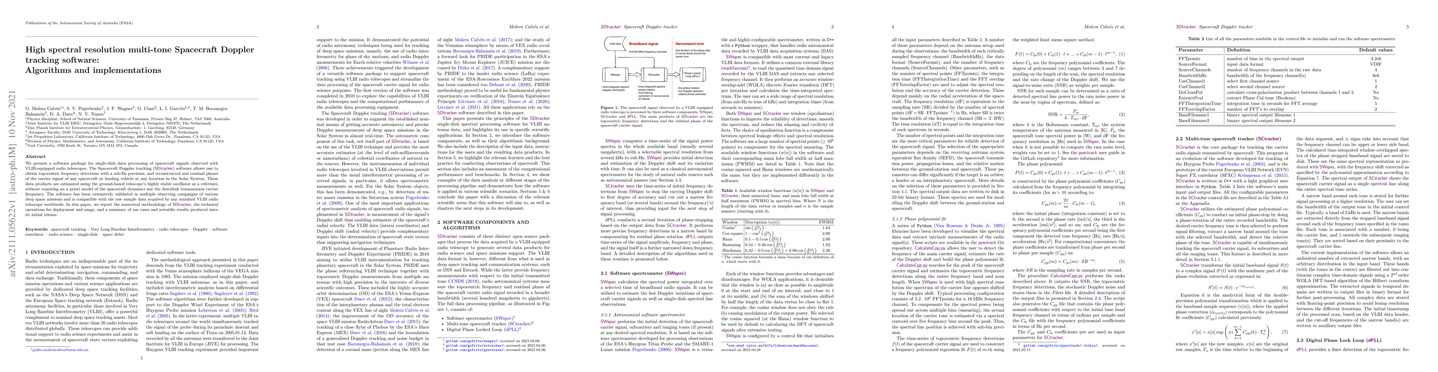 Thumbnail for High spectral resolution multi-tone Spacecraft Doppler tracking
  software: Algorithms and implementations