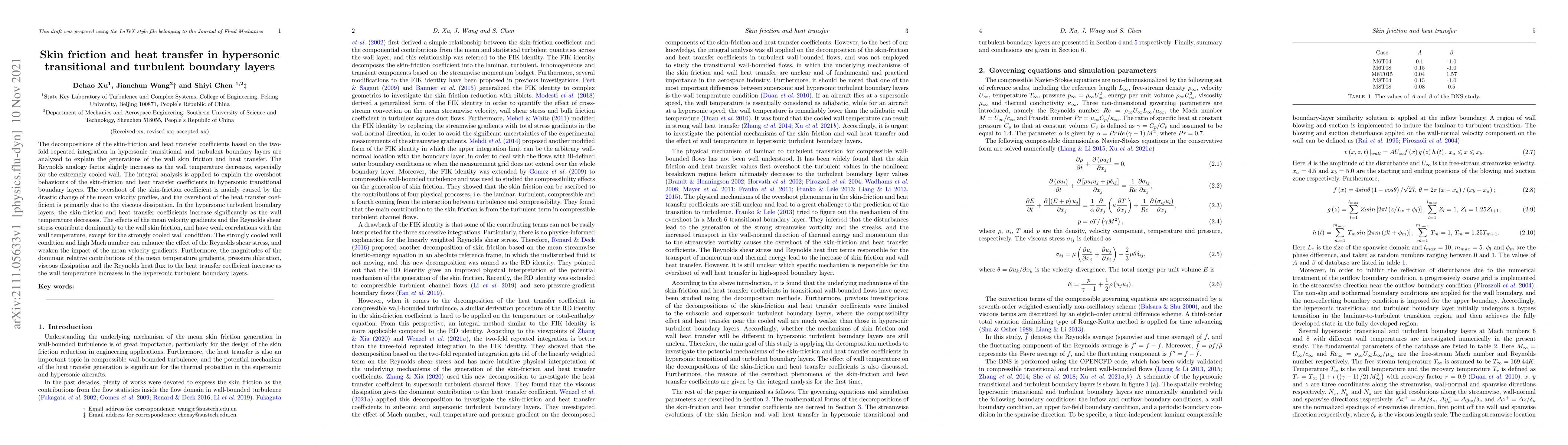 Thumbnail for Skin friction and heat transfer in hypersonic transitional and turbulent
  boundary layers