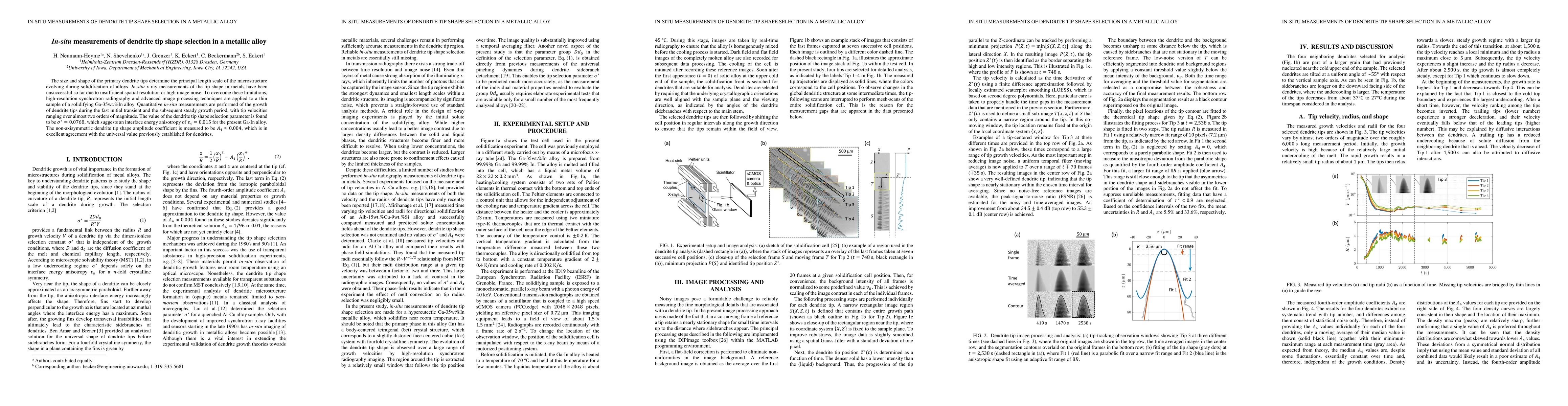 Thumbnail for In-situ measurements of dendrite tip shape selection in a metallic alloy