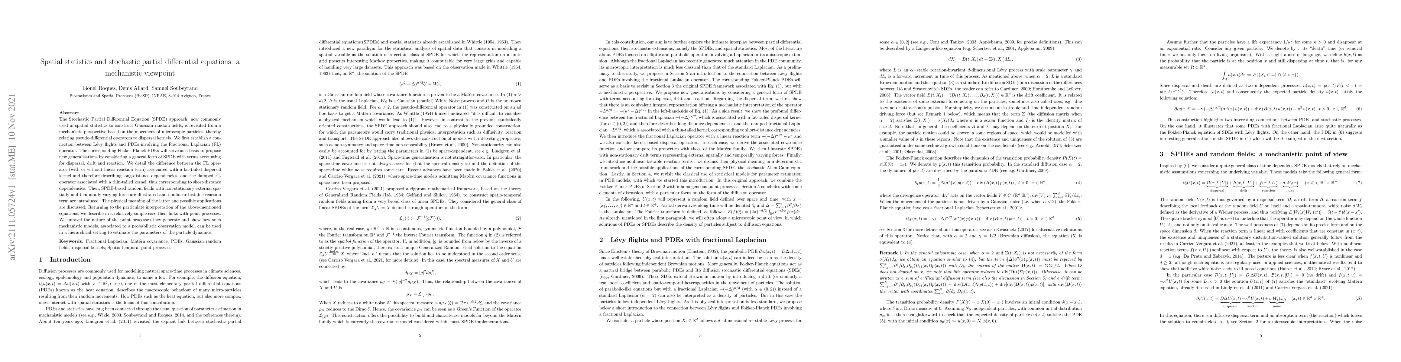 Thumbnail for Spatial statistics and stochastic partial differential equations: a
  mechanistic viewpoint