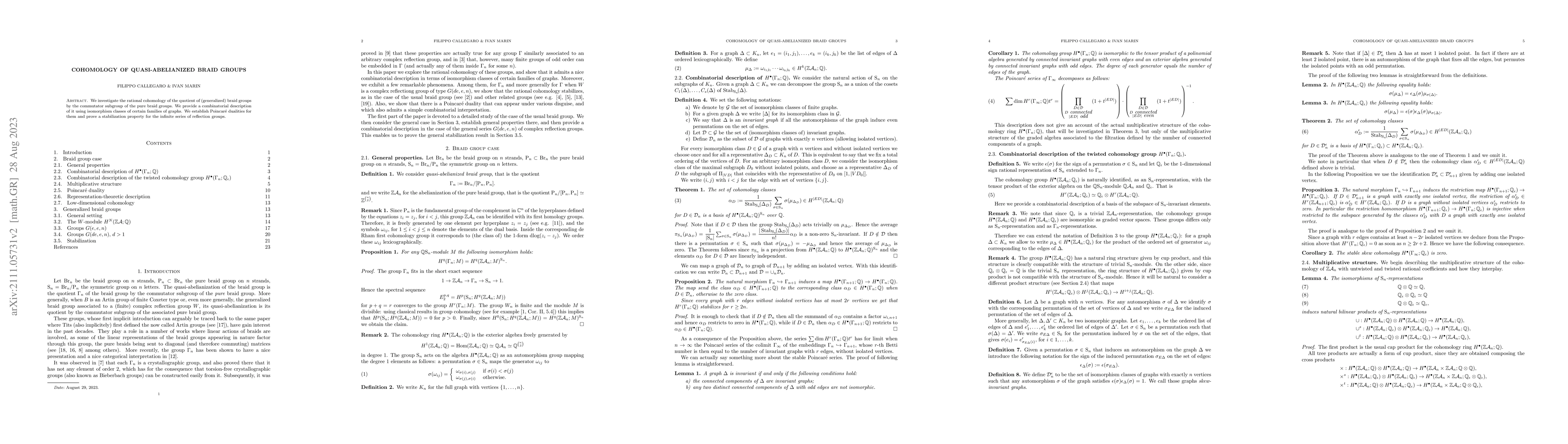 Thumbnail for Cohomology of quasi-abelianized braid groups