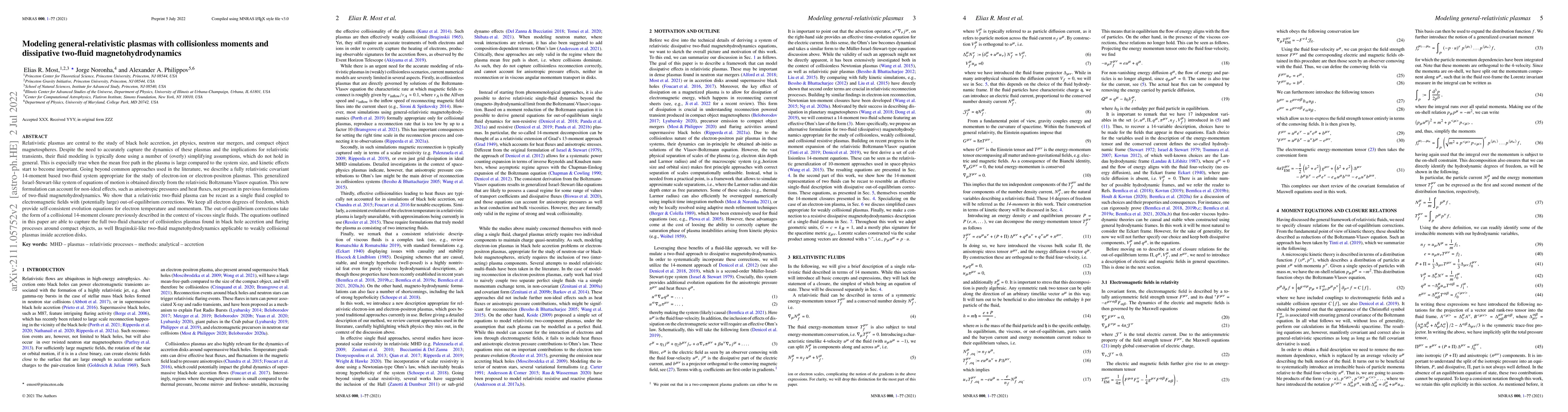Thumbnail for Modeling general-relativistic plasmas with collisionless moments and
  dissipative two-fluid magnetohydrodynamics