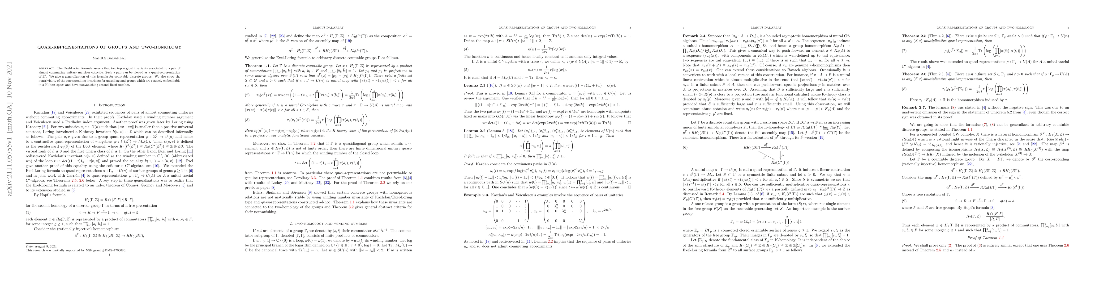 Thumbnail for Quasi-representations of groups and two-homology