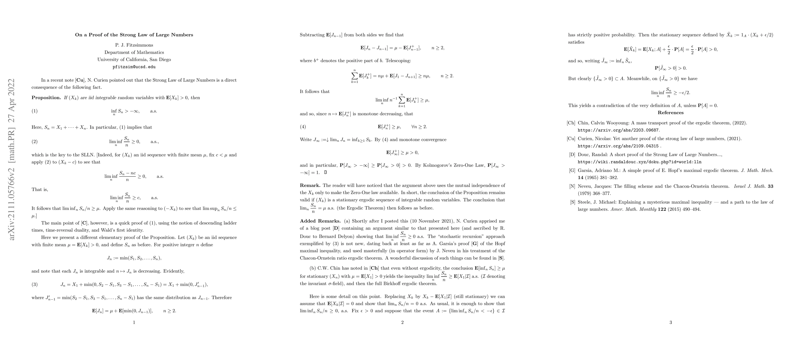 Thumbnail for On a Proof of the Strong Law of Large Numbers