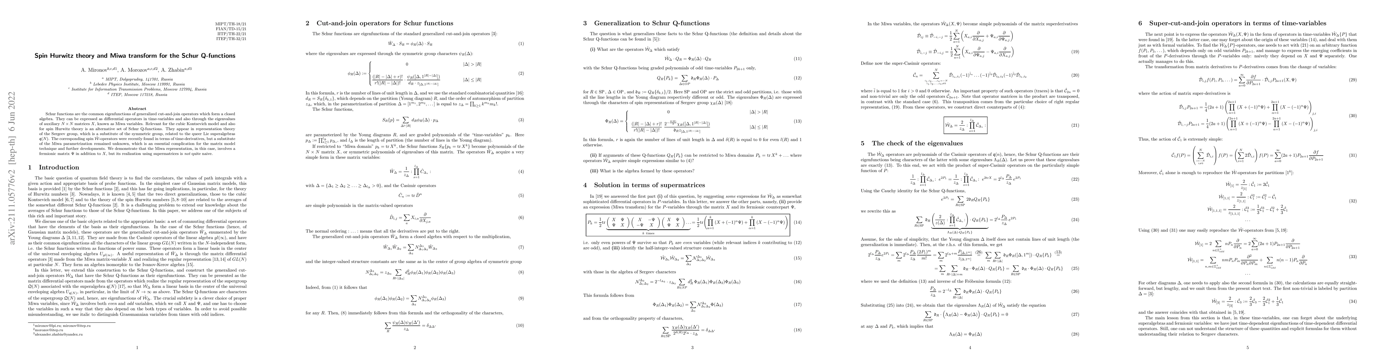 Thumbnail for Spin Hurwitz theory and Miwa transform for the Schur Q-functions