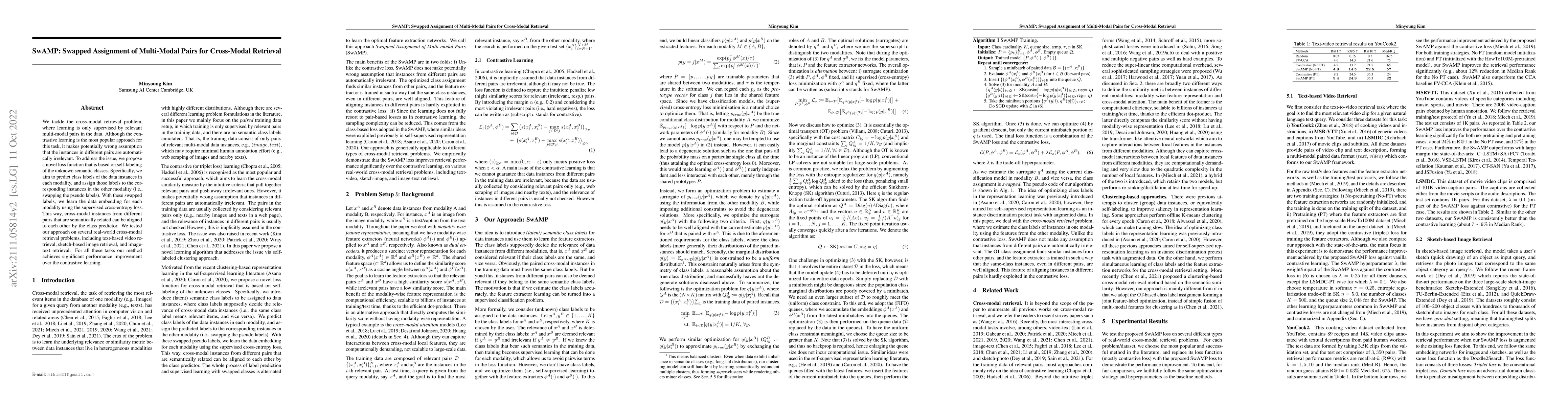 Thumbnail for SwAMP: Swapped Assignment of Multi-Modal Pairs for Cross-Modal Retrieval