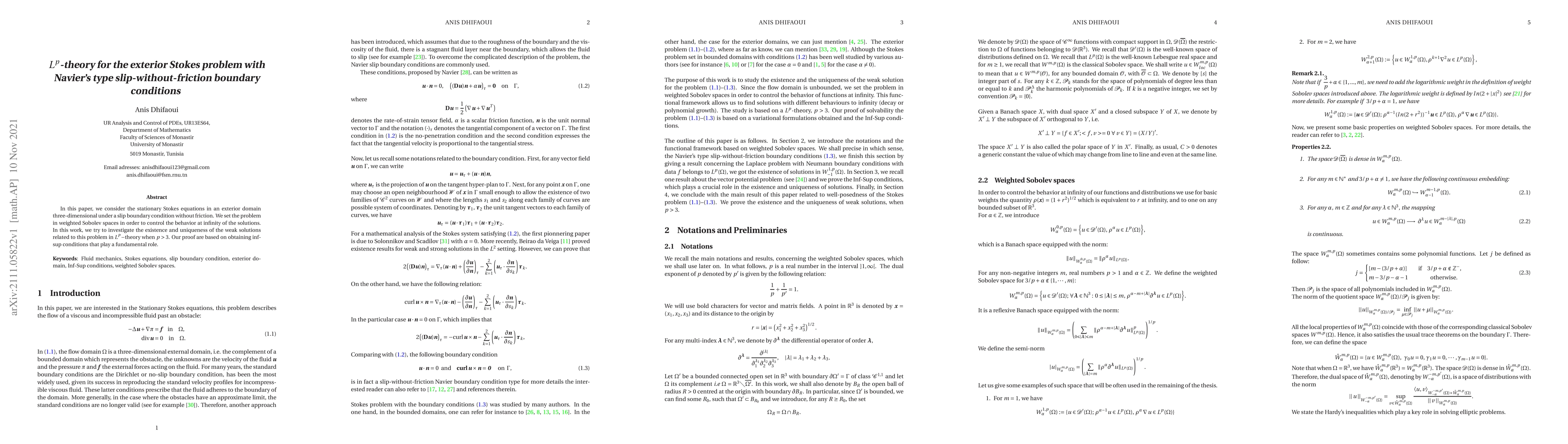 Thumbnail for $L^p$-theory for the exterior Stokes problem with Navier's type
  slip-without-friction boundary conditions