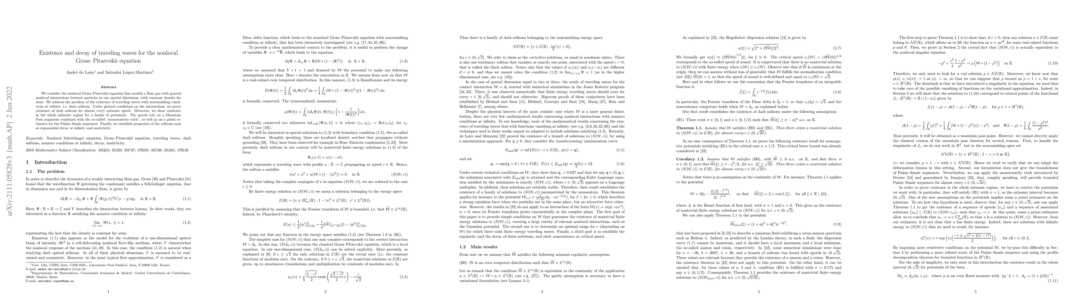 Thumbnail for Existence and decay of traveling waves for the nonlocal Gross-Pitaevskii
  equation