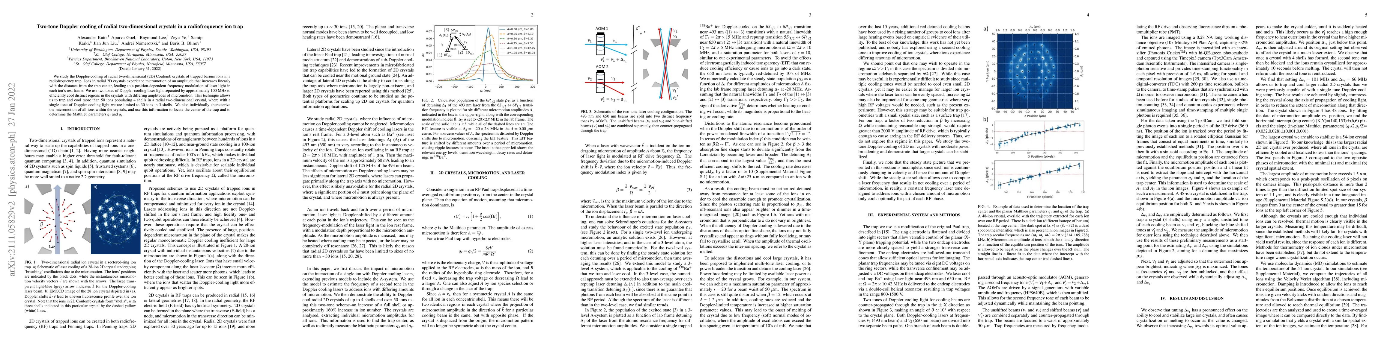 Thumbnail for Two-tone Doppler cooling of radial two-dimensional crystals in a
  radiofrequency ion trap