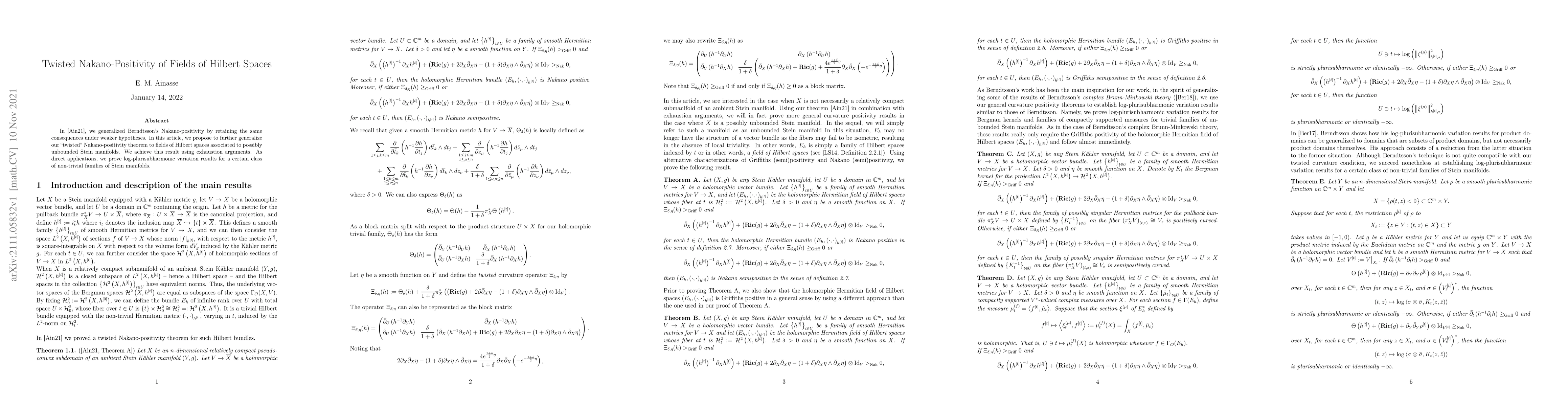 Thumbnail for Twisted Nakano-Positivity of Fields of Hilbert Spaces