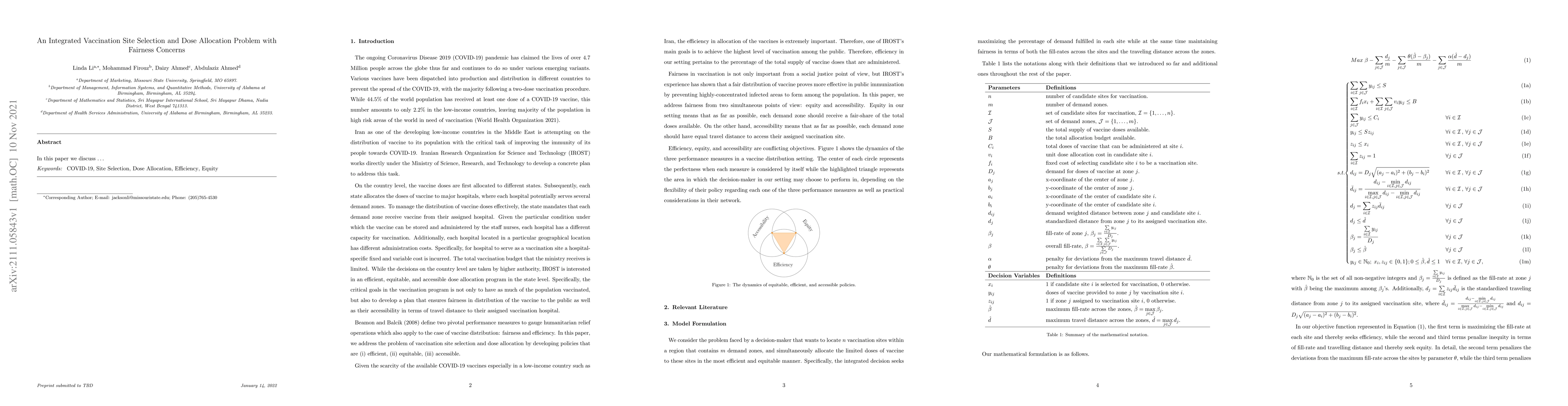 Thumbnail for An Integrated Vaccination Site Selection and Dose Allocation Problem
  with Fairness Concerns