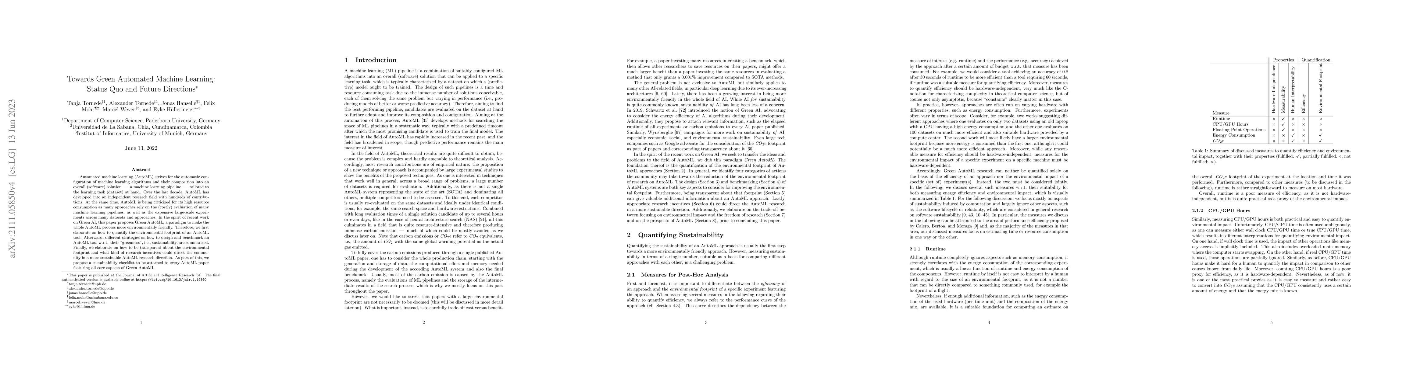 Thumbnail for Towards Green Automated Machine Learning: Status Quo and Future
  Directions