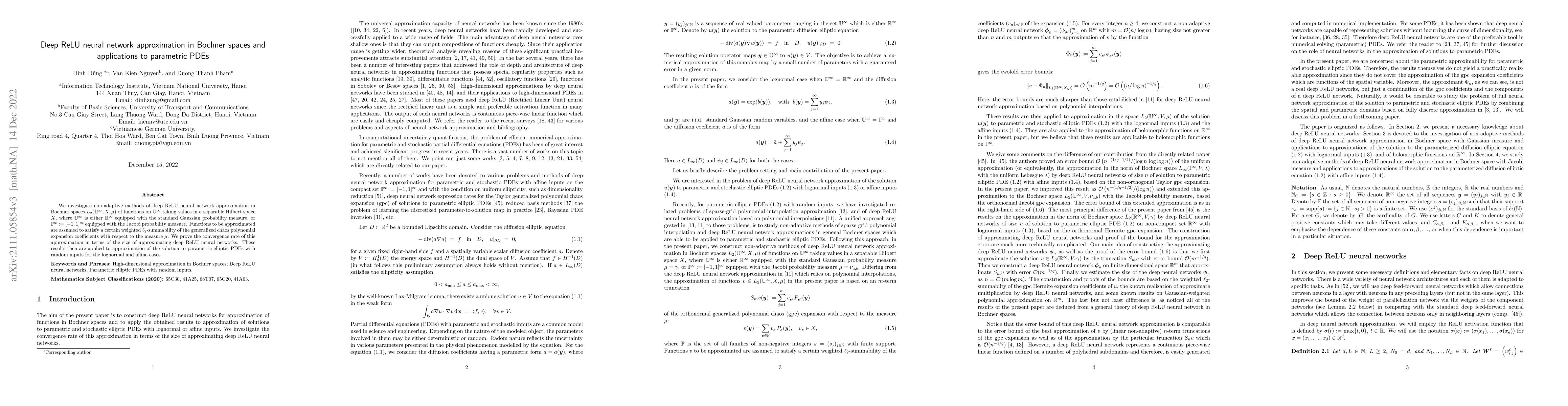 Thumbnail for Deep ReLU neural network approximation in Bochner spaces and
  applications to parametric PDEs
