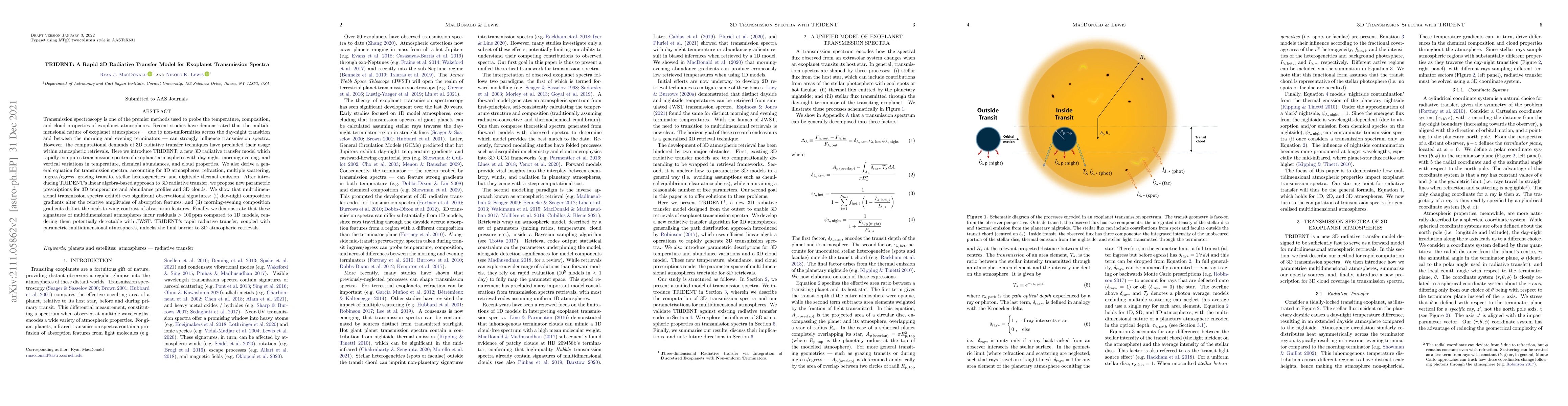 Thumbnail for TRIDENT: A Rapid 3D Radiative Transfer Model for Exoplanet Transmission
  Spectra