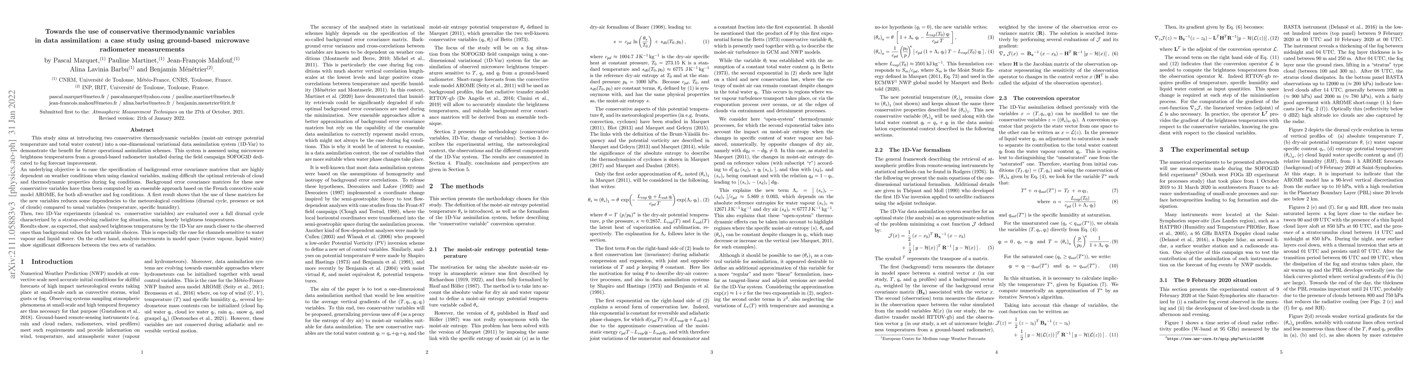 Thumbnail for Towards the use of conservative thermodynamic variables in data
  assimilation: a case study using ground-based microwave radiometer
  measurements