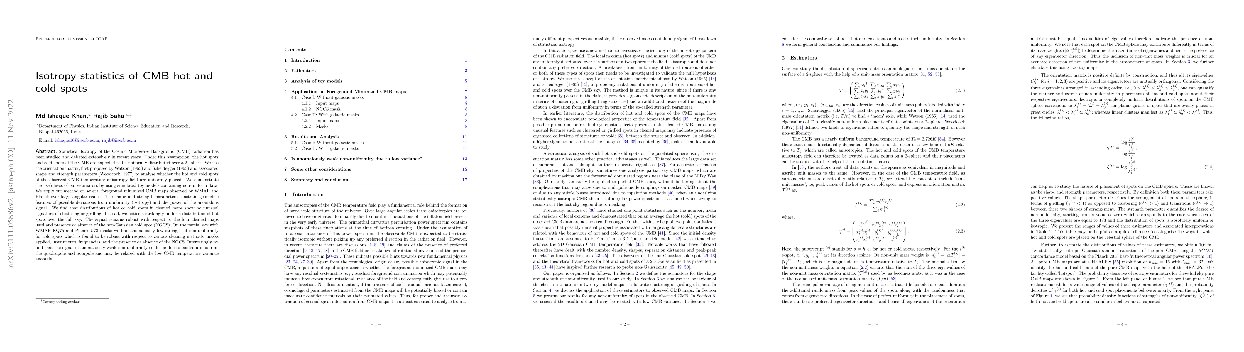 Thumbnail for Isotropy statistics of CMB hot and cold spots