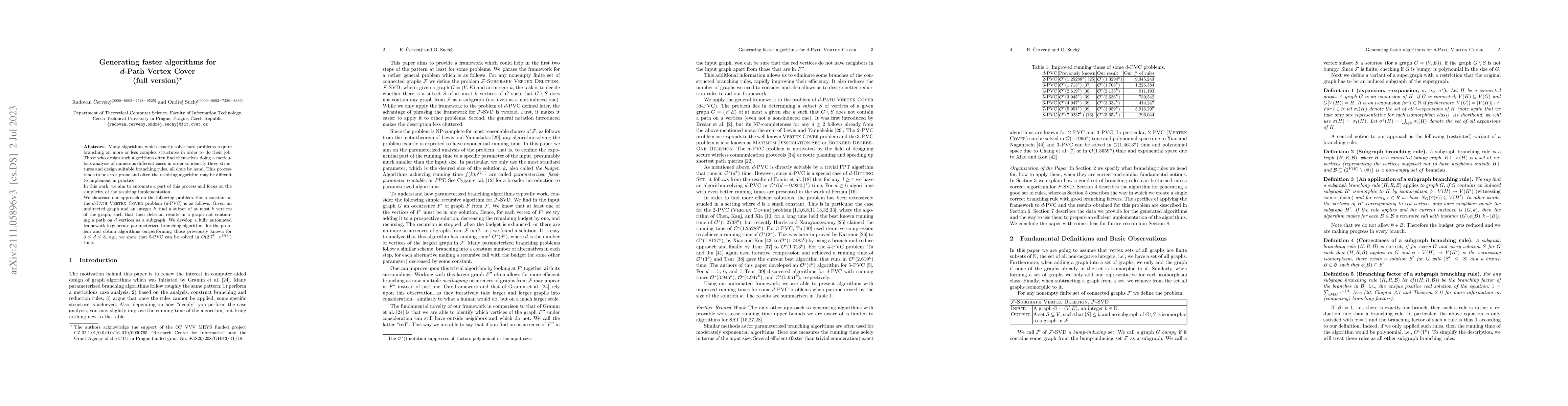 Thumbnail for Generating faster algorithms for d-Path Vertex Cover