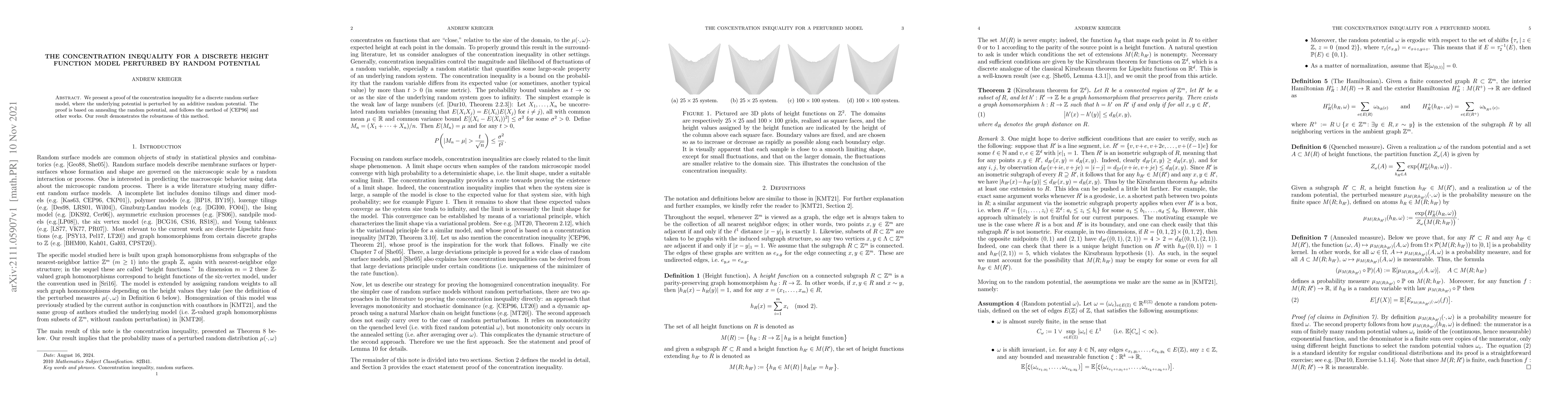 Thumbnail for The concentration inequality for a discrete height function model
  perturbed by random potential