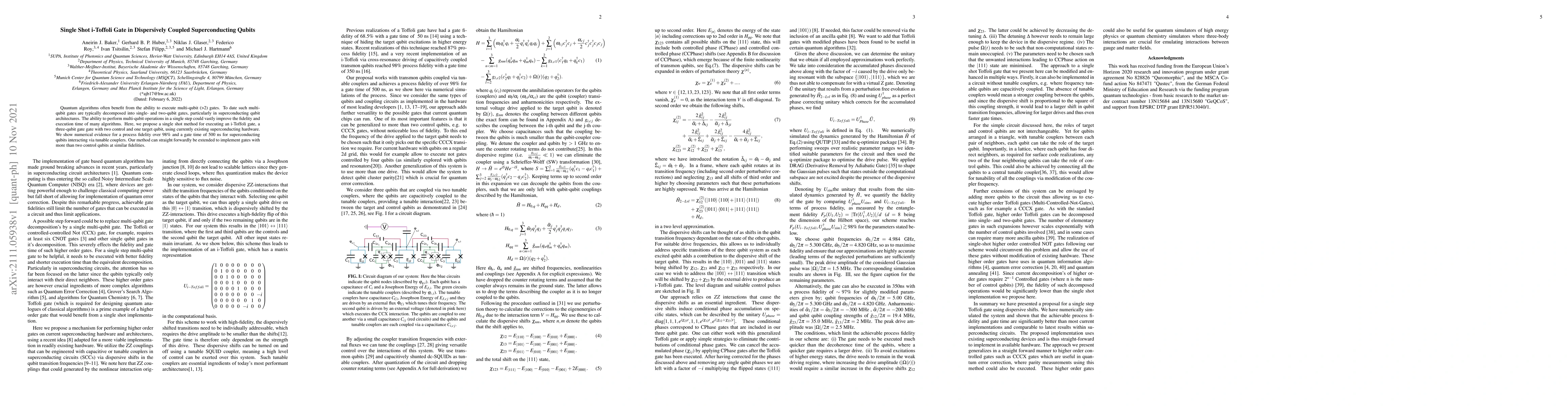 Thumbnail for Single Shot i-Toffoli Gate in Dispersively Coupled Superconducting
  Qubits